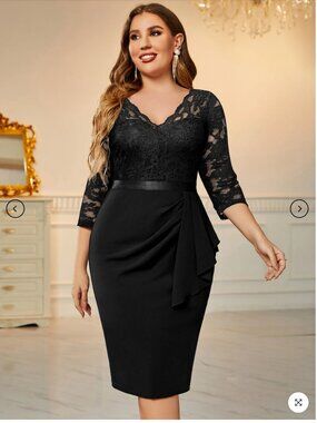 Miusol Retro V-Neck Lace Ruffle Bodycon Cocktail Dress